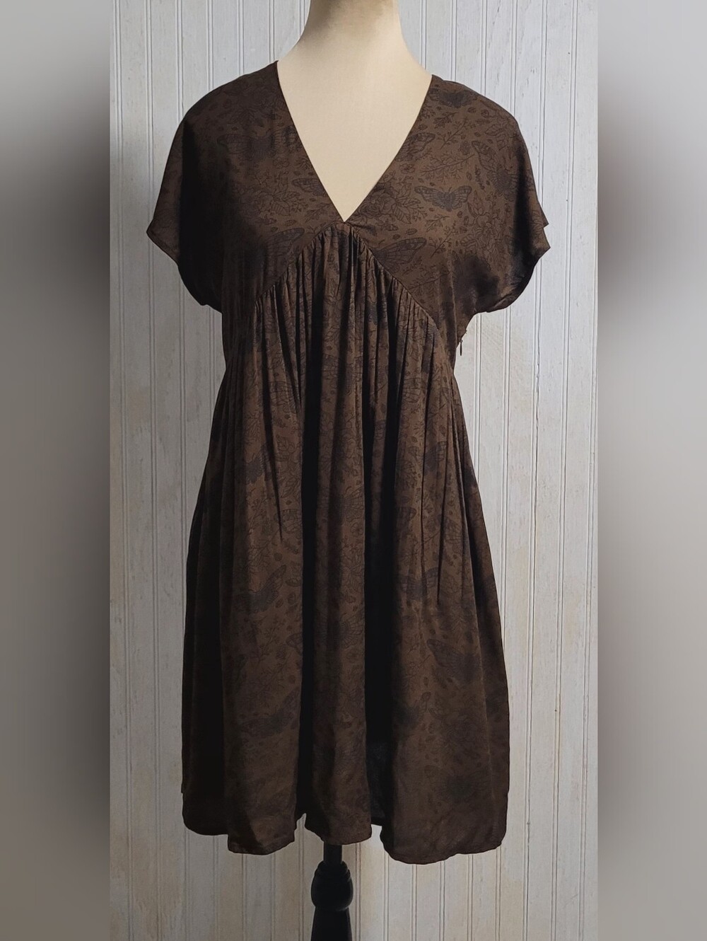 Disturbia Rosamoth Mini Smock Dress Brown Floral Moth US 6 NWT